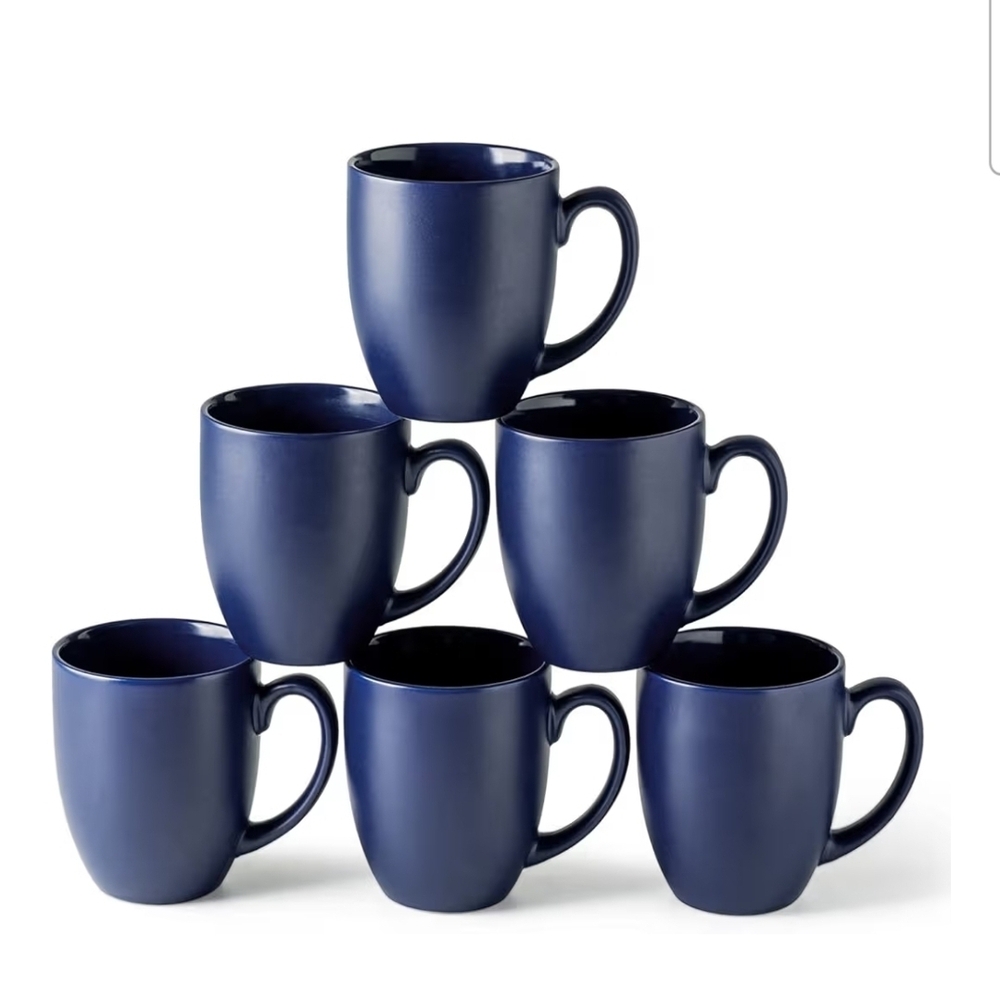 AmorArc 16oz Coffee Mugs Set of 6, Large Ceramic Coffee Mugs. Matte Blue
